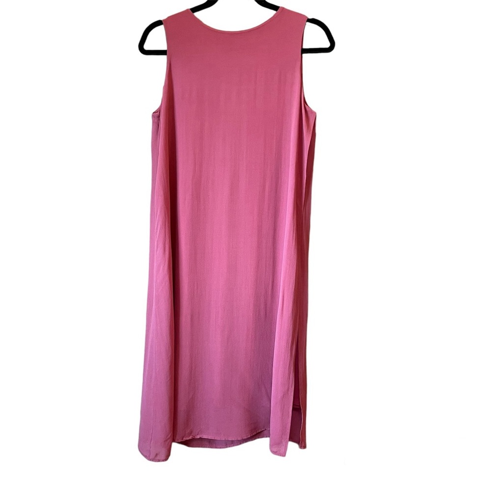Eileen Fisher 100% Silk Stretch Jersey Rosewood Jewel Neck Shift Casual Dress